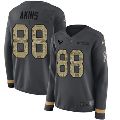 Nike Houston Texans #88 Jordan Akins Anthracite Salute to Service Women's Stitched NFL Limited Therma Long Sleeve Jersey